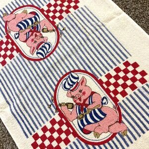 VTG‎ CANNON Hand Kitchen Towel Fringe 70s NOS Farmhouse Pig Chef Plaid Stripe